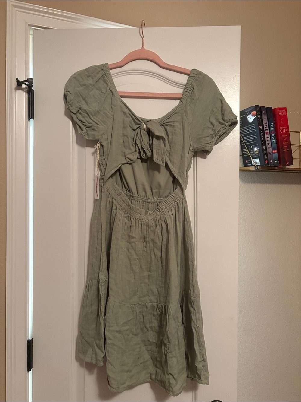 Jessica Simpson Sage Green Short-Sleeve Tie Dress